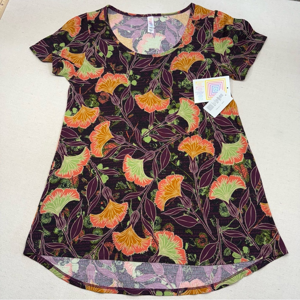 🤠 3/$20 LuLaRoe Classic T w/Purple, Orange & Green Floral Design -Size XXS - NWT